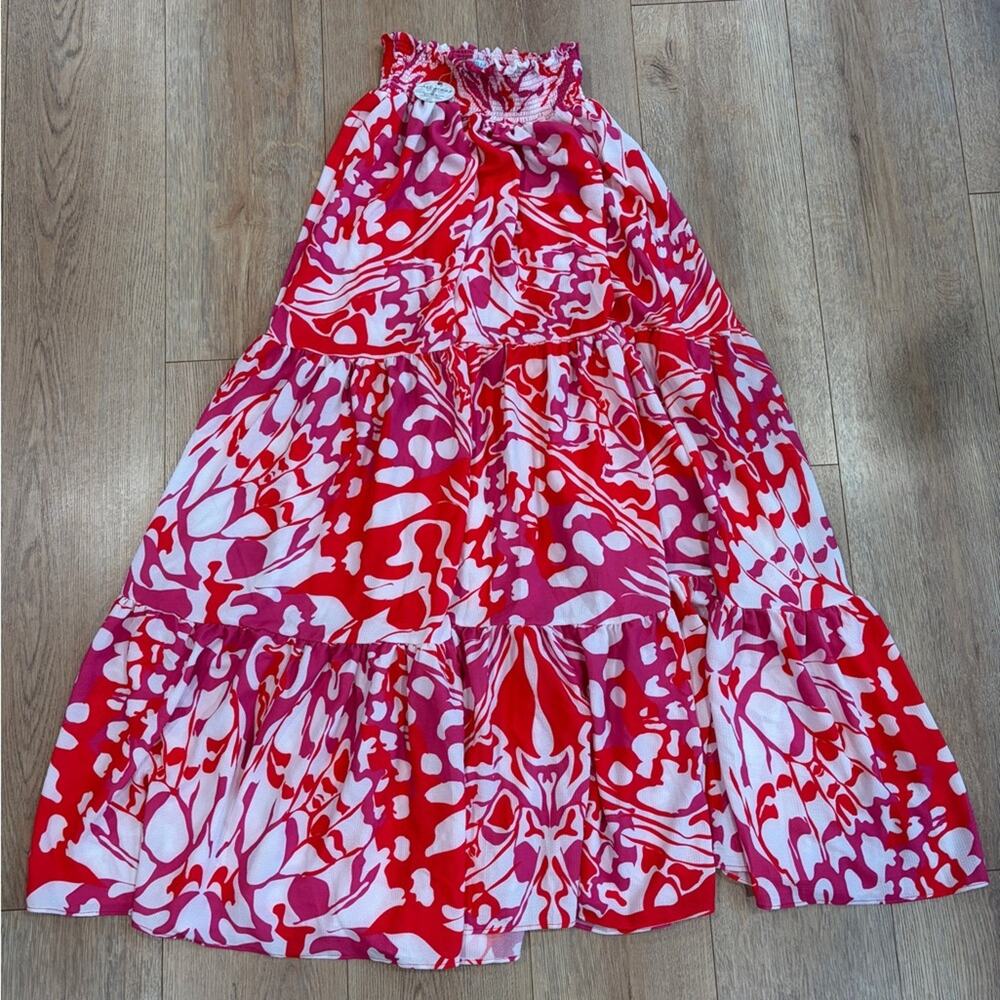 Alcatraz Swimwear Floral Strapless Maxi Dress / Skirt Smocked Tiered Beach Cover - Picture 4 of 7